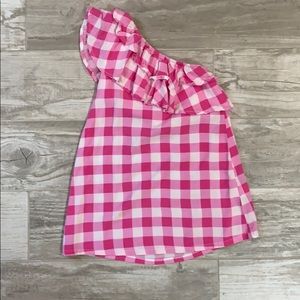 Gingham one shoulder dress